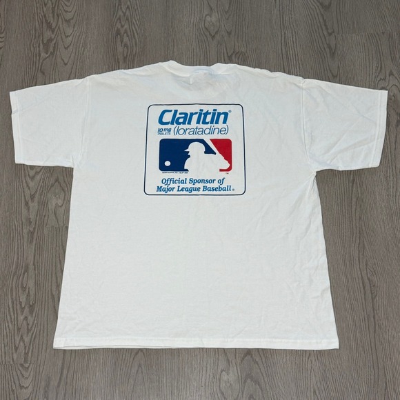 Vintage Y2K Schering Claritin MLB Baseball Sponsor Promo Tee‎ White XL 2000s - Picture 1 of 9